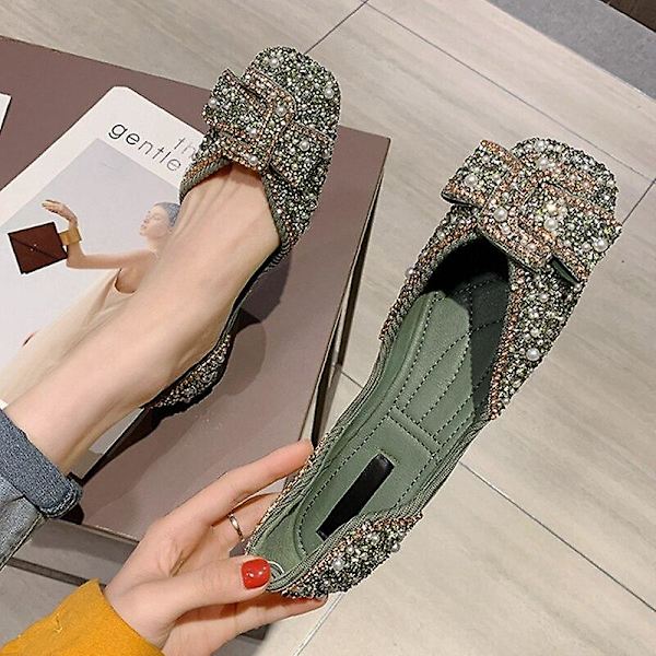 Fashionabla Bling Strass Rosett Slip On Vardagliga Ballerinaskor Pink 38