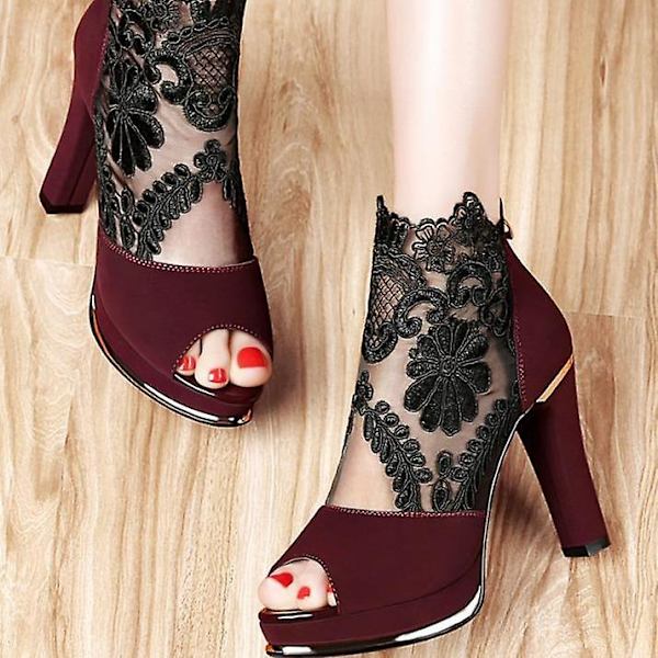Sommar Mesh Peep Toe sandaler Black 35