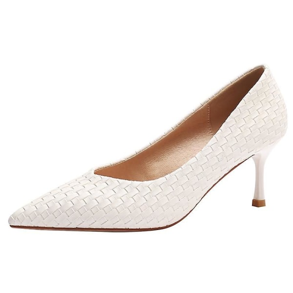 Weave Pleated Elegant, Leather High-heel Shoes white-A 6