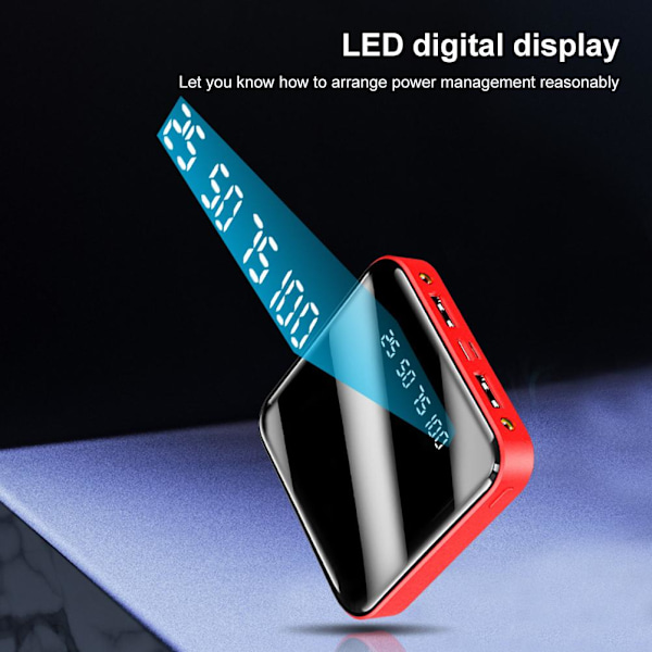 Mini Powerbank Inbyggd Kabel Portabel Laddare Powerbank med Spegeldisplay