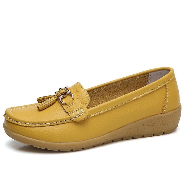 Summer Loafers, Äkta Läder Mjukt Äkta Läder Dam Platta Skor Set-2 Yellow 9