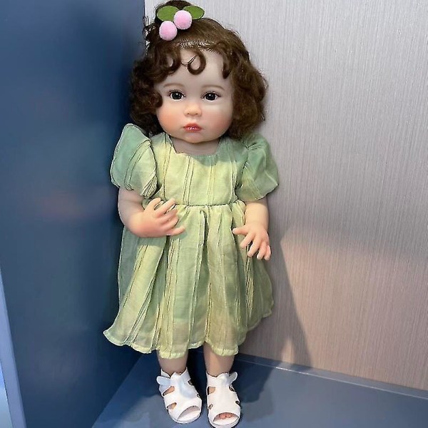 55 cm Julieata mjuk silikon Helkroppsliknande Real Touch Reborn Baby Girl med lite vågigt hår Toddler