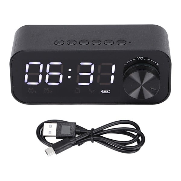 B126 BT Klockradio Multifunktionell Justerbar Portabel Väckarklocka Radio med LED Svart
