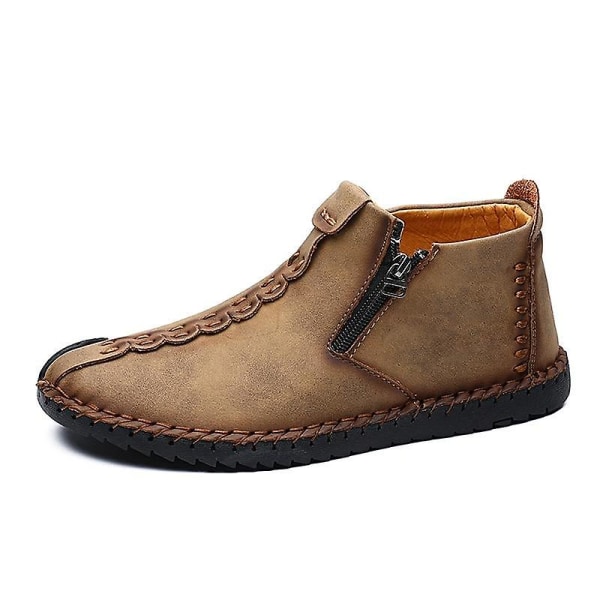Läder- Casual Zipper Öppning Medium, Loafers Sneakers 12.5 / Khaki zipper