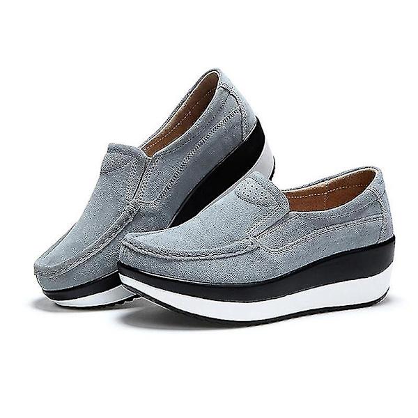 Höst Dam Platformskor, Läder Flats Tjock Sula Loafers Gray 6