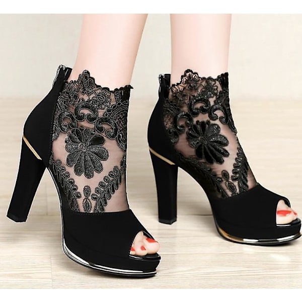 Sommar Mesh Peep Toe sandaler Black 35
