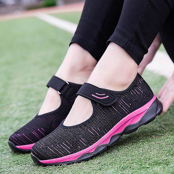 Andningsbara Mesh Tenis Casual Sneakers, Damskor Båtskor Rose Red 35