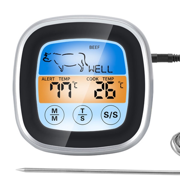 Kötttermometer för Matlagning Digital Mattermometer Färgskärm för BBQ Hushållskök Silver