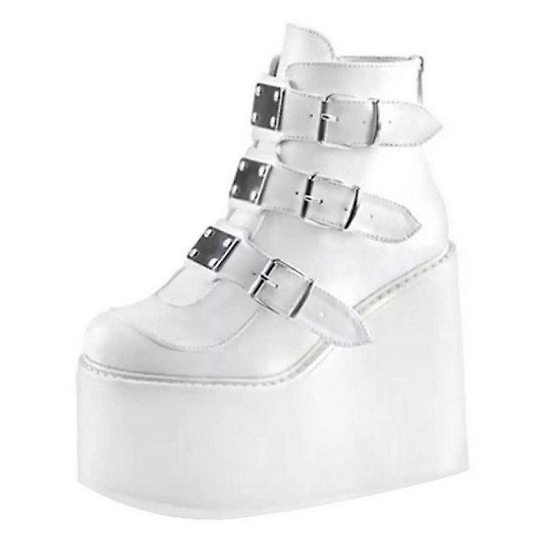 Winter Gothic Punk Kvinnor Platform Dragkedja Boots - Vit 6