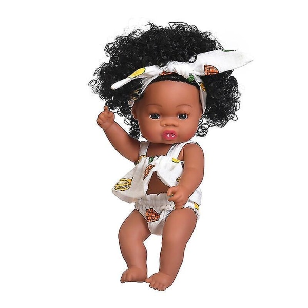 35cm American Reborn Black Baby Doll Bad Lek Full Silikon Sommarklänning Dockor med hängselkjol Baby Doll Toy Girl Present black pineapple