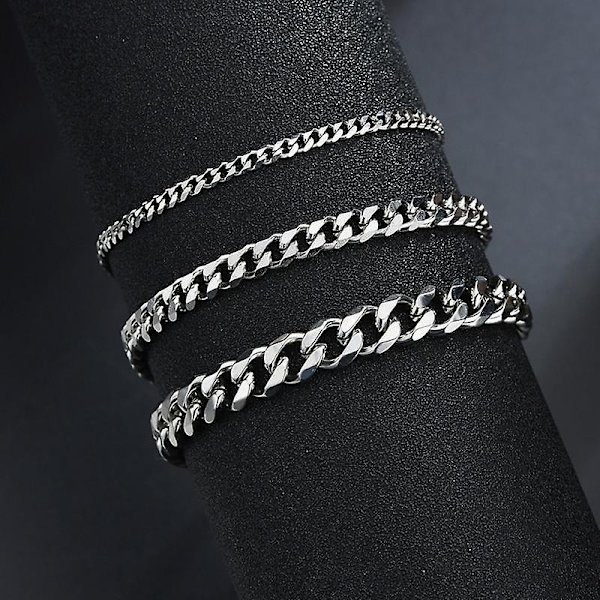 Rostfritt stål Curb Cuban Link Chain Armband 22cm Width 5mm
