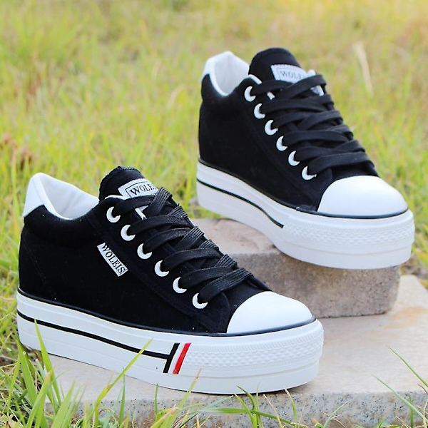 Casual Wedge- Sneakers som andas, plattformssneakers Black 35