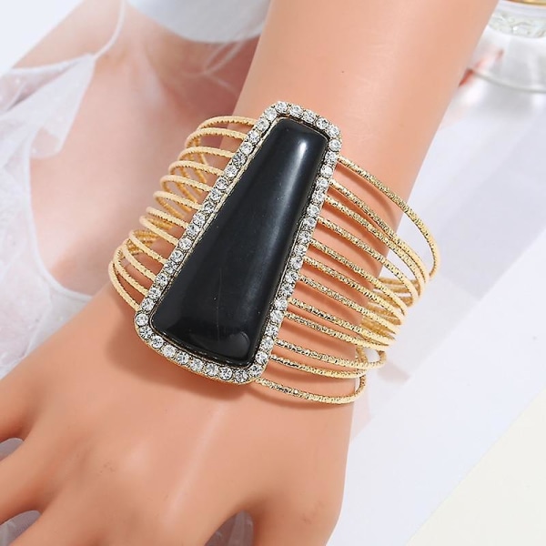 Maxi metallarmband, trendigt resin mosaik kristallarmband Gold black 1