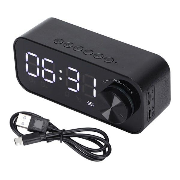 B126 BT Klockradio Multifunktionell Justerbar Portabel Väckarklocka Radio med LED Svart