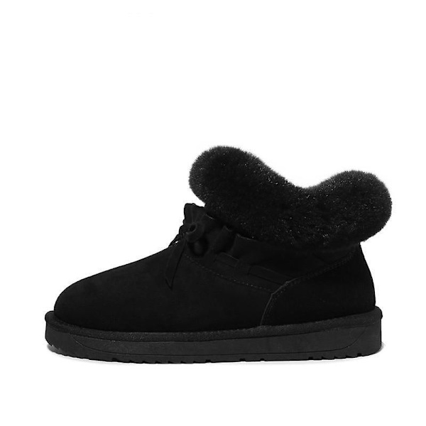 Winter Warm- Fur Inner Ankel Snow, Slip-on Flats Boots Black 36