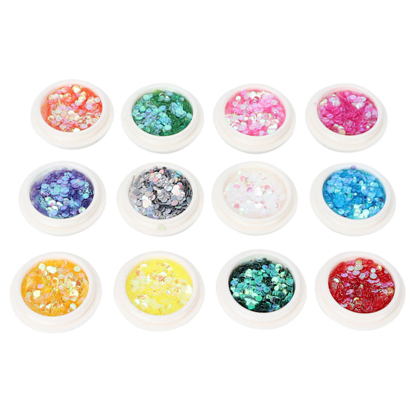 12 st Manikyr Blandade Paljetter Nageldekoration Konst Rund Glitter Pulver Damm