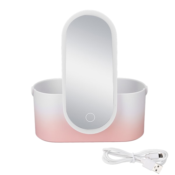 Sminkväska Rosa Gradient Bärbar Stor Kapacitet Vikbar Roterande LED-Ljus Förvaringslåda Med Spegel