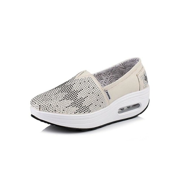 Sommarbantning, Slip-on Swing Platform, Wedge Shoes, Walking Sneaker Beige 6