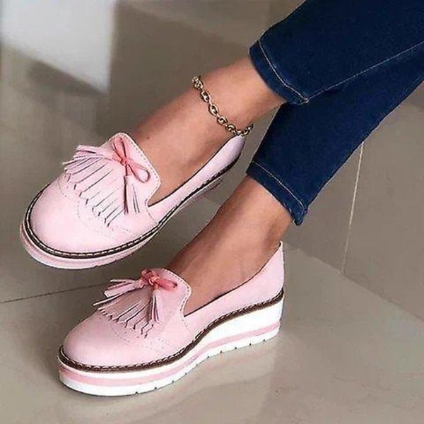 Blandade färger Dam Balett Flats Skor Loafers i äkta läder Pink 35