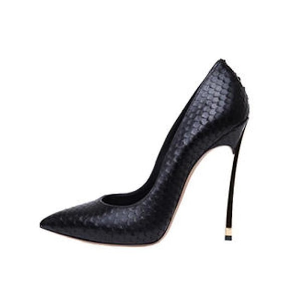 Dam Läder Spetsig Tå Tunna Höga Klackar Skor - 12cm Svart Ormmönster 5 / 12cm black snake