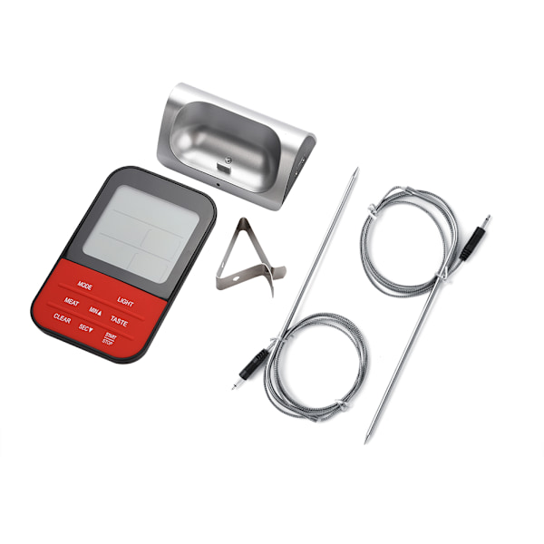 LCD Digital Mattermometer med Dubbla Probsensorer Timer för Matlagning Bakning BBQ (Silverbas)