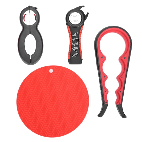 4st set Kök Verktygskit Ergonomisk Flaska Burk Öppnare Halkfritt Grepp Underlägg Värmeisolering