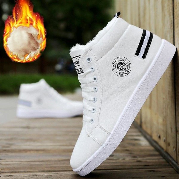 Vinterplysch för män, högtoppade sneakers i läder White plush CN39(insole24.5cm