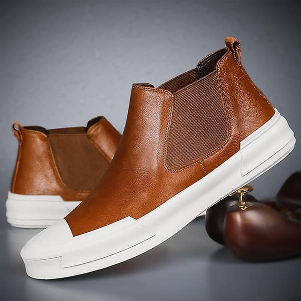 Äkta Läder Herrskor, Vintersneakers Brown 7.5
