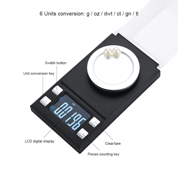 Bärbar LCD Digital Elektronisk Fickvåg Hög Precision 0.001g Smycken Guld Vägning (100g)