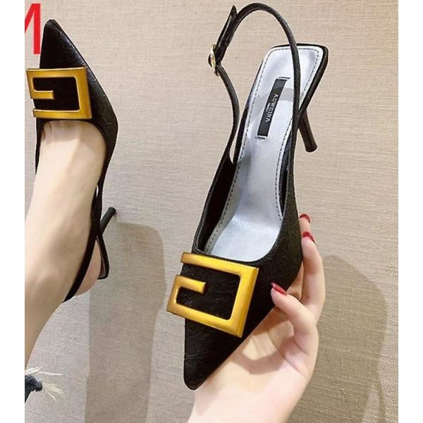 Slingback Damskor Pumps Mode Mjukt Läder Klackskor BLACK 36