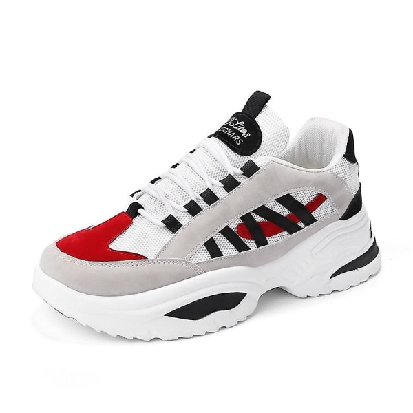 Herr Chunky Wedge Parstil Snörning Mesh Flock Sneakers White D 10