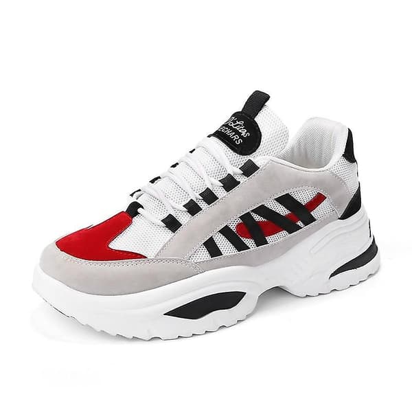 Man's Chunky Wedge Par Style Sneakers Mesh Flock Sneakers White D 7.5