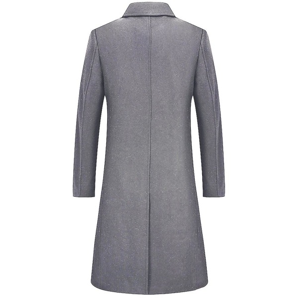 Lång trenchcoat för män Notch Lapel Enkelknäppt överrock grå S