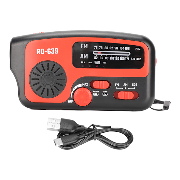 Veva Radio med Handvev SOS-Alarm Multiladdning 1200mAh Powerbank AM FM Nöd Solväderradio med LED-ficklampa