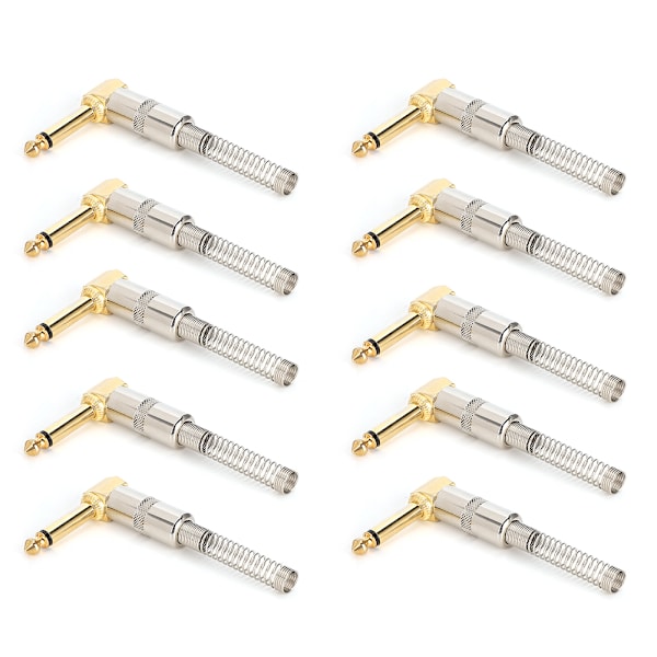 Guldpläterad 90 Graders Böjd Mono 6,35mm Hane Elektrisk Gitarr Mikrofonkabel Lödnings DIY Kontakt