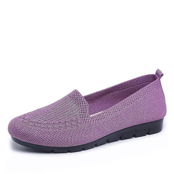 Kvinnor stickar andningsbara Loafers Platt balett, lätt sneaker purple1 6