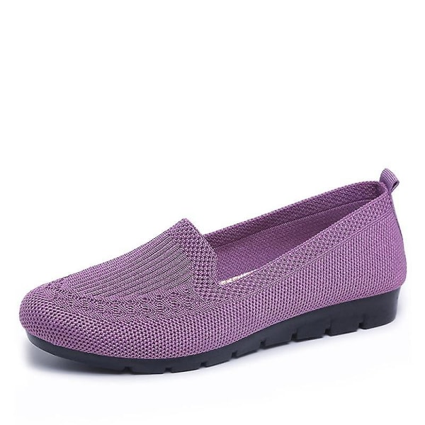 Kvinnor stickar andningsbara Loafers Platt balett, lätt sneaker purple1 9.5