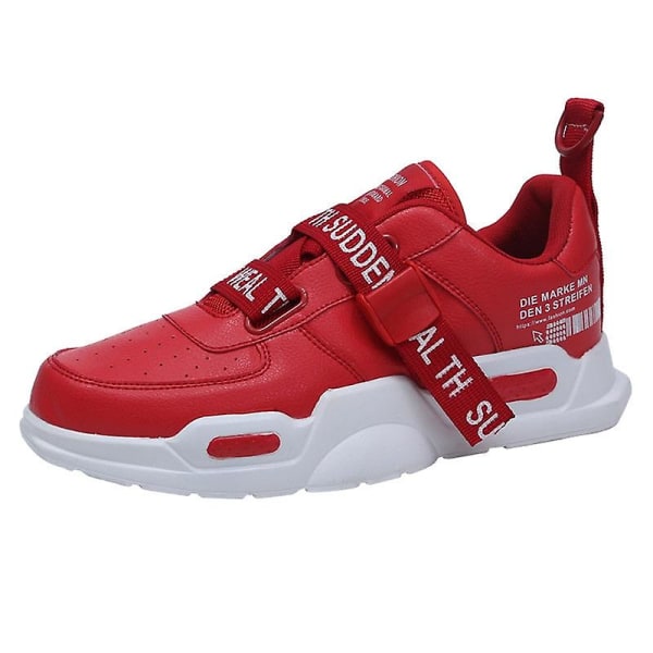 Pu Leather Spänne Chunky Sneakers Red 7