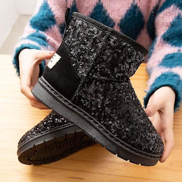 Vintervarma, paljetter Mode rund tå bekväma snöstövlar 7 / Ankle black F18