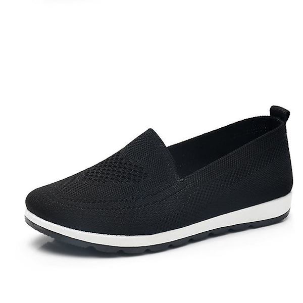 Kvinnor stickar andningsbara Loafers Platt balett, lätt sneaker black2 9