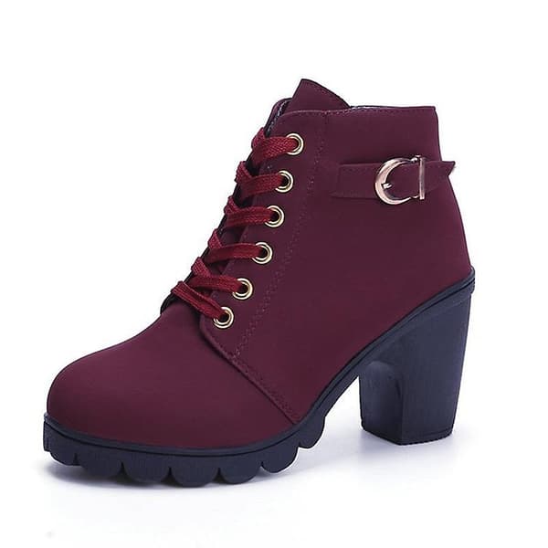 Dammode högklackade ankelstövlar med snörning Wine Red 38