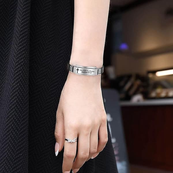Rostfritt stål- Trendigt kors, Jesus Scripture Citat, Silikonarmband E