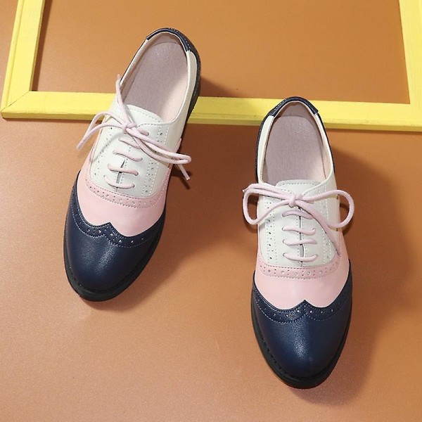 Women's Flats Oxfords Sneakers i äkta läder - Blå Rosa Beige 10