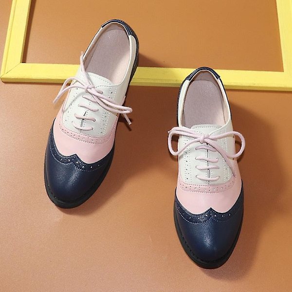 Women's Flats Oxfords Sneakers i äkta läder - Blå Rosa Beige 9