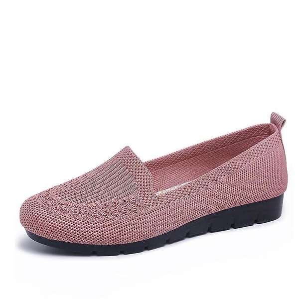 Kvinnor stickar andningsbara Loafers Platt balett, lätt sneaker pink1 8.5