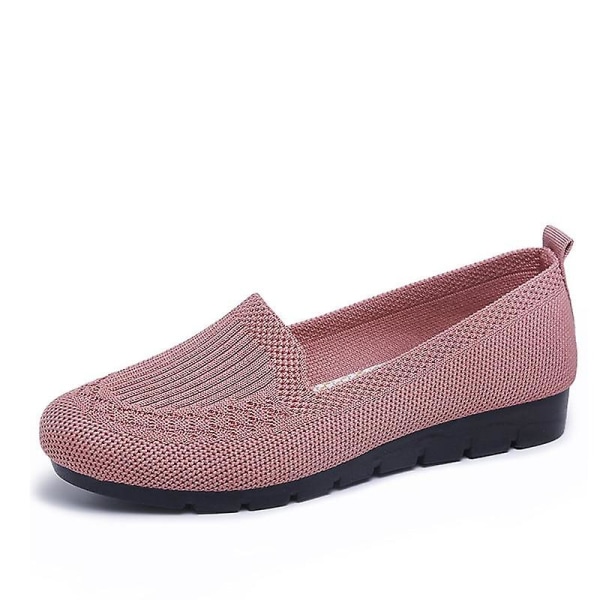 Kvinnor stickar andningsbara Loafers Platt balett, lätt sneaker pink1 8.5