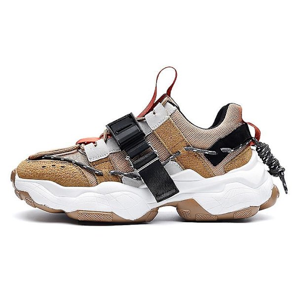 Mode Män Spänne Design Chunky Sneakers Brown 44