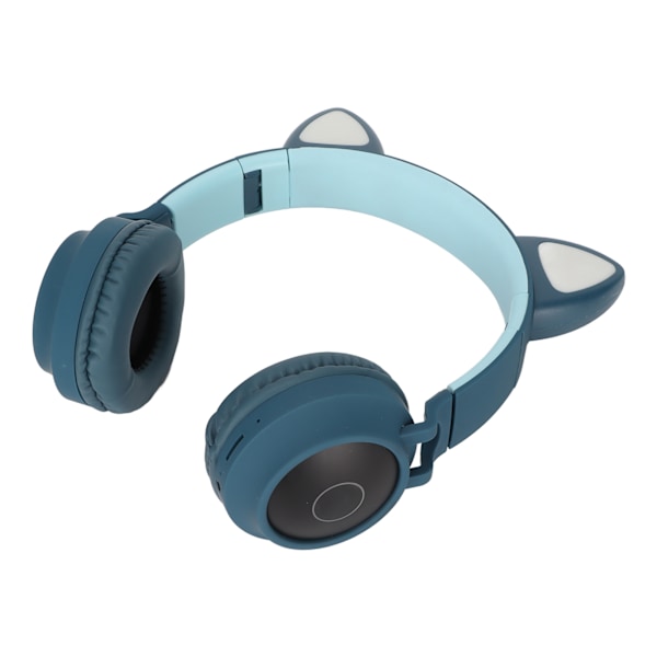 Spelheadset med kattöron, djup bas, LED-belysning, vikbara, söta kattöron, mjuka öronkuddar, blått och grönt