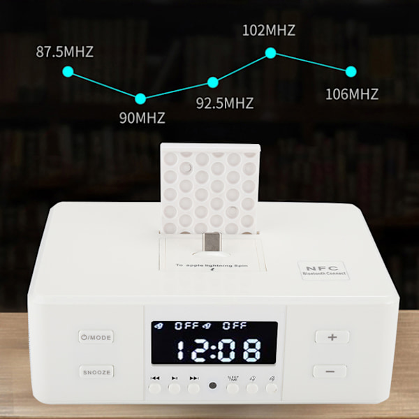 D9 3 i 1 Väckarklocka USB-Laddning Uppspelning FM Stereo Radio Bluetooth Högtalare 110-240V Vit EU