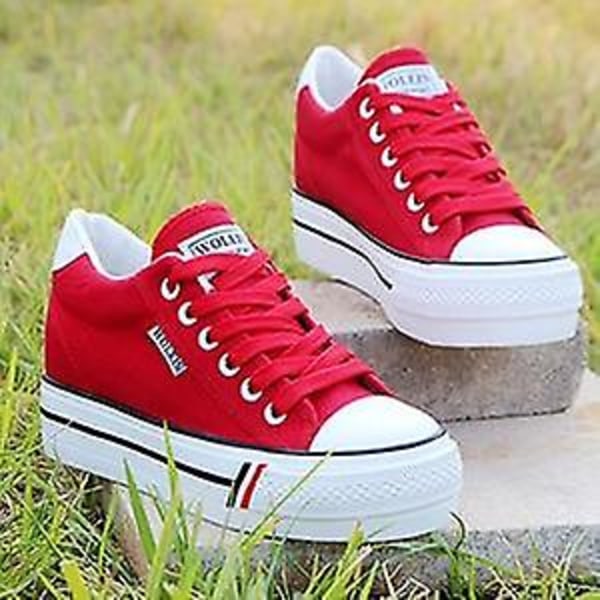 Casual Wedge- Sneakers som andas, plattformssneakers Red 35